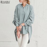 ZANZEA Women Loose Long Sleeved Crew Neck Buton Down Fashion Blouse