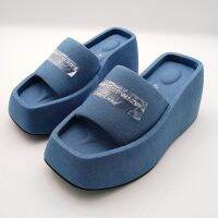 2023 European and alexander.wangˉAmerican summer AW denim blue buckle sandals slippers for women