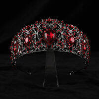 วินเทจ Penyihir Hitam Merah Kristal Pengantin Tiaras ราชินีชั้นหนึ่ง Mahota Wanita Hostum ประกวด Diadem Akori Rambut Perkahan Win