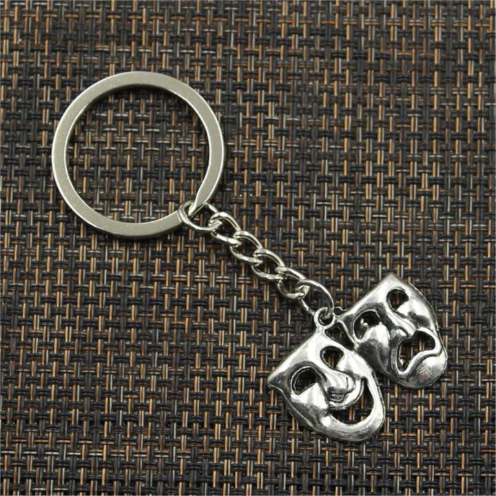 new-fashion-men-30mm-keychain-diy-metal-holder-chain-vintage-comedy-tragedy-masks-31x23mm-silver-color-pendant-gift-key-chains