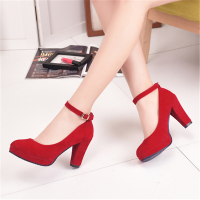 y Red Ankle Strap 9CM High heels Autumn Flock Round toe High heels Female Platform Summer Shoes Women Pumps Sandals Muje