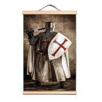 1ชิ้น Vintage Knights Templar Wall Art โปสเตอร์ Crusades เกราะนักรบแขวนผนังเลื่อนภาพวาดไม้แกนที่ดีที่สุดของขวัญ