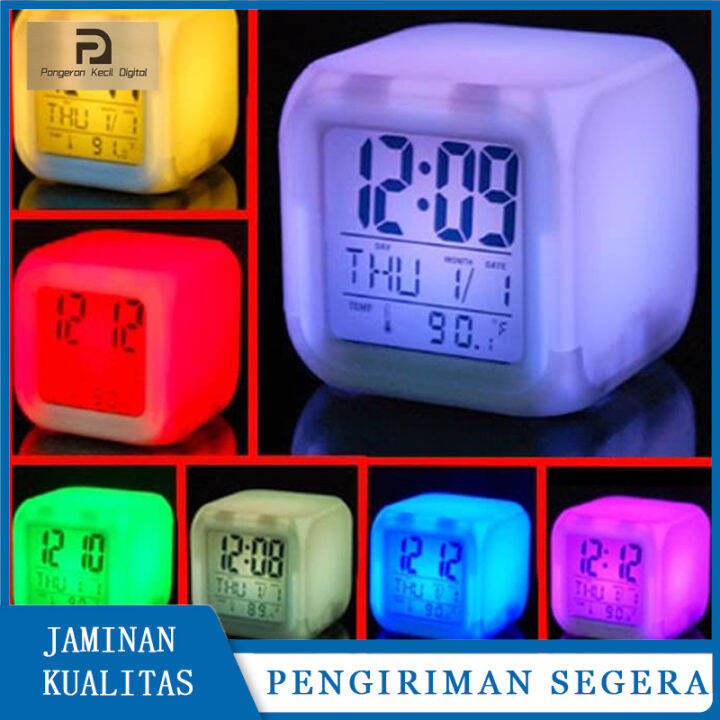 Pengiriman cepat Jam Weker Digital Kubus Berubah 7 Warna / Jam Weker