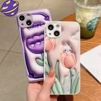 3D เป็นเคสโทรศัพท์กระจกรูปดอกไม้คู่,เหมาะสำหรับ IPhone 14 13 12 11 Pro Max 14Plus เคสแช็งรูปการ์ตูนปกป้องเลนส์