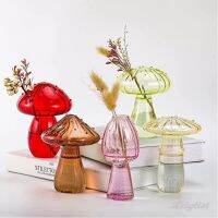 ღ Creative Bud Vase Nordic แจกันแก้วใสสี Nordic เห็ด Hydroponic แจกันดอกไม้ตกแต่ง