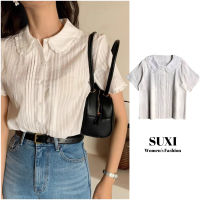 Suxi เสื้อเชิ้ตแขนสั้น แบบบาง ทรงหลวม สีขาว สไตล์เกาหลี เหมาะกับฤดูร้อน สําหรับผู้หญิง