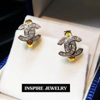 INSPIRE JEWELRY  ต่างหูเพชรสวิส งานจิวเวลลี่ gold plated / diamond clonning (Gold)