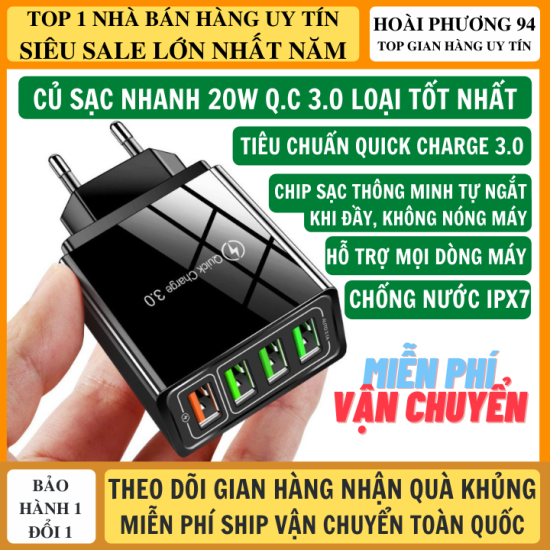 Củ sạc nhanh quick charge 3.0 20w 4 cổng nhiều chế độ sạc hỗ trợ mọi dòng - ảnh sản phẩm 1