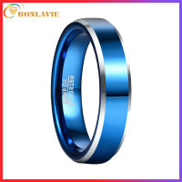 BONLAVIE AAA Quality Fashion Electroplating Blue Chamfered Silver Color Mens Tungsten Rings High Polish Engagement Rings Bijoux de Luxe