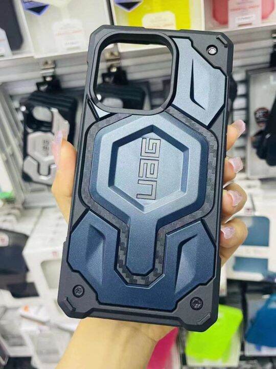 uag-คาร์บอนไฟเบอร์พระมหากษัตริย์กรณีป่นปี้ทนกับ-magsafe-สำหรับ-iphone-14-pro-max-14พลัส14-13-pro-max-13-pro-13กับ-magsafe-กันกระแทกป้องกันโทรศัพท์ปลอก