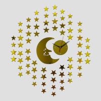 ZZOOI New Moon Stars Watch Needle Quartz Living Room Acrylic Mirror Clocks Modern Design Stickers DIY Wall Mural for Kids Home Decor