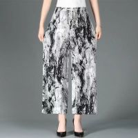 Big Size XL-3XL Womens Vintage Printed Summer Pants Elastic Waist Casual Straight Female Ankle Trousers