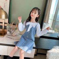 Girls Dress 2023 Spring Summer Clothes Kids Long Sleeved Denim Dresses Casual Children Bow Tie Dress 5 6 8 10 12 Years