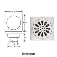 ตะแกรงดักกลิ่นฝักบัวแปรงทันสมัยขนาด120*120มม./ห้องน้ำระเบียงใช้วัสดุสแตนเลสระบายน้ำได้อย่างรวดเร็ว