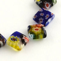 1Strand  Rhombus Handmade Millefiori Glass Beads Strands Mixed Color 12x12x4mm Hole: 1mm about 26pcs/strand 11.4 inch