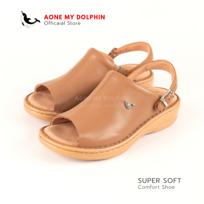 Aone My Dolphin[ลิขสิทธิ์แท้] WD66-1 (หน้าเรียบ) - รองเท้าเพื่อสุขภาพ รองเท้าหนังแท้ รองเท้าส้นเตี้ย พื้นนุ่มใส่สบาย รองเท้าแตะแบบสวมรัดส้น