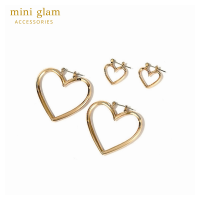 Miniglam Shape of Heart Metallic Earrings Set เซ็ตต่างหูเมทัลลิครูปหัวใจสีทอง