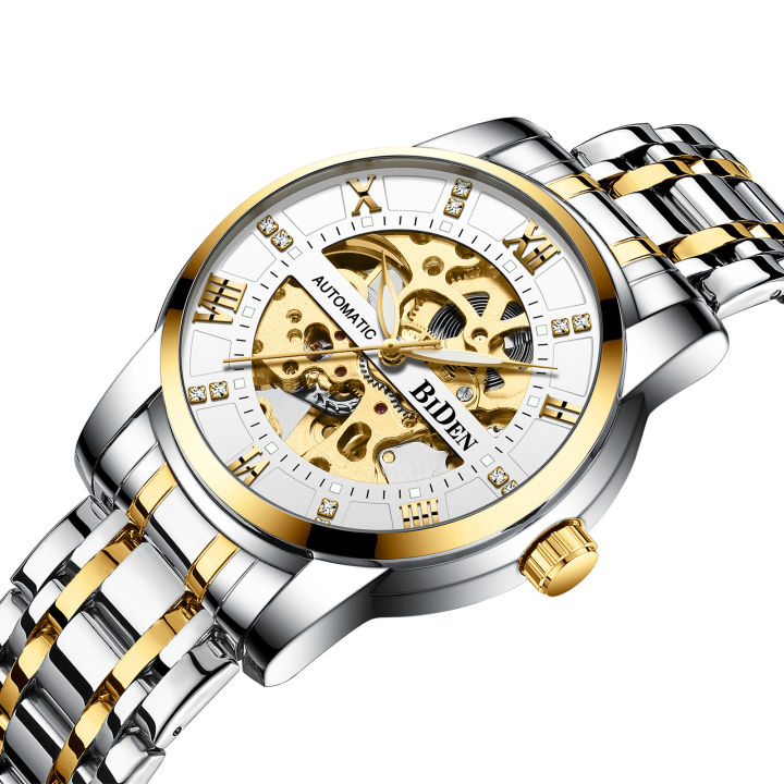 hot-item-biden-mens-watch-a-generation-of-automatic-hollow-mechanical-watch-steel-band-waterproof-fashion-luminous-needle-mens-watch-yy