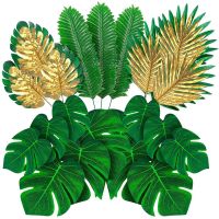 66Pcs Artificial Palm Leaves with Faux Monstera Leaves Stems Tropical Plant Simulation Safari Leaves for Hawaiian Luau Party