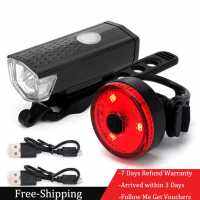 [มาถึงภายใน 3 วัน]Waterproof USB Rechargeable Bikes Front Light Rear Lamp Night Ridding Warning[คืนสินค้าได้ภายใน 7 วัน]