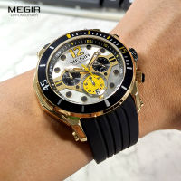 MEGIR นาฬิกาโครโนกราฟกันน้ำได้สำหรับผู้ชาย,นาฬิกาข้อมือควอตซ์แนวสปอร์ตทหารพร้อมสายซิลิโคน2002