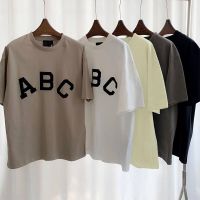Essential Abc 7 Letter Front Back Print T-Shirts Summer Men Clothing 100% Cotton Short Sleeve Oversized Streetwear Free Shippin
