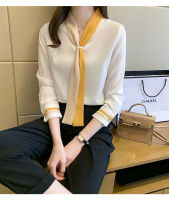 Blouse top V-Neck Long sleeve Bicolor tie Chiffon Fashion Blouse Temperamental Slim Top