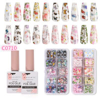 Makartt Nail Art Foil Glue Gel with Flower and Butterfly Foil Sticker Set Nail Transfer Tips Manicure Art DIY 15ML, 20PCS