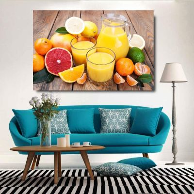 Modern Home Wall Art Pictures - Orange And Fruit Juice โปสเตอร์ขนาดใหญ่สำหรับตกแต่งห้องครัว-ภาพวาดผ้าใบ HD (Unframed)