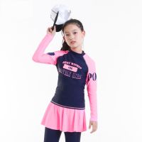 วัยรุ่นสาว Rashguard ชุดว่ายน้ำแขนยาวเบาะเสื้อกางเกงกับกระโปรง Chindren เด็กบีชสวม10-16Y