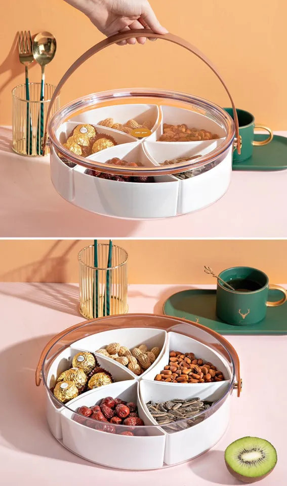 Plastic Snack Serving Tray with Airtight Lid and Removable Dividers  Portable Party Food Container Appetizer Fruit Candy Platters