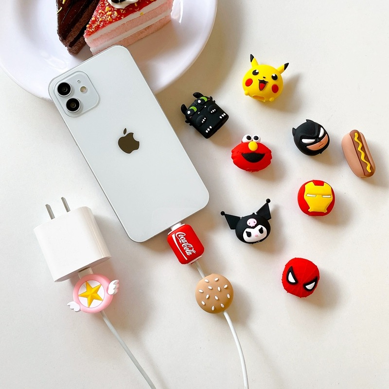 Kabel Bite kartun Cut kabel pelindung Wire Wunder Date Line Core USB mengecas perlindungan Cover Winder penganjur untuk Semua telefon Iron Man, Spider Man, Batman, Pikachu, Disney, Melody, Culomi