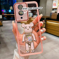 เคสโทรศัพท์ฟิล์มเลนส์พร้อมลูกอมที่ตั้งรูปหมีขาตั้งสำหรับ VIVO Y78 Y17s 5G Y27 4G 5G Y36 4G 5G Y02 Y02A Y02T Y02S Y35 Y16 Y77 5G Y22 Y22s ใหม่ล่าสุด2023 TPU นุ่มปลอกโทรศัพท์มือถือมีในสต็อก