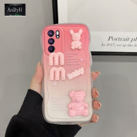 AnDyH เคสโทรศัพท์สำหรับ OPPO Reno 6 5G เคส3D ตัวอักษรหมีน่ารักออกแบบมาเพื่อป้องกันกล้องซิลิโคนนิ่มแบบพรีเมี่ยมไล่ระดับสีเคสป้องกันด้านหลังเป็นเคสคู่