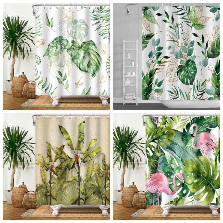 tropical-turtle-leaf-shower-curtains-plants-bohemia-curtain-waterproof-polyester-curtain-boho-bath-curtain-home-decor-with-hooks