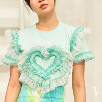 [EXCLUSIVE] TandT - I HEART YOU Ruffle Trimmed Heart-on-top Cotton Jersey T-shirt เสื้อยืด ตกแต่ง รูดระบาย ลายหัวใจ