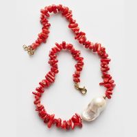 Bohemian Creative Gift Brand Irregular Red Coral Bead Natural Real Freshwater Baroque Pearl Choker Short Necklace Women Jewelry