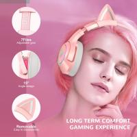 【Undine earphone】ONIKUMA ชุดหูฟังสำหรับเล่นเกม K9สำหรับ Gilrs Boys PC หูฟังสเตอริโอสำหรับเล่นเกม USB7.1พร้อมไมโครโฟน Cat Ear Deco ไฟ LED สำหรับแล็ปท็อป