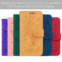 Case For Realme GT2 Pro Neo2 C31 C35 C25Y C21Y C11 C21 C3 9 8 7 6 Pro Men Women PU Leather Back Flip Cove 5G 4G Rose Butterfly