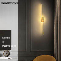 DOOMYHOME แถบไฟ LED สีทองโคมไฟติดผนังสไตล์นอร์ดิกสมัยใหม่,รูปร่างยาวทองสำหรับห้องนั่งเล่นข้างเตียงนอนโคมไฟผนังเชิงเทียนติดผนังกระจกห้องน้ำ