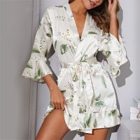 New Gown Robe Women Night Sring Underwear Ruffle Imitation Silk Nightgown Sexy Sleepwear Dresses With Belt Home Clothes Pajamas