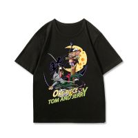 OO  พิมพ์ลาย เสื้อยืด Tom and Jerry Joint One Piece Three Swords Sauron Hawkeye แขนสั้นผ้าฝ้ายญี่ปุ่นอะนิเมะS-5XL