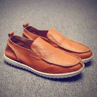 2022ผู้ชายรองเท้าหนังแท้คุณภาพเย็บมือชาย Casual Loafers Anti-Skid Light Slip-On ขับรถรองเท้า