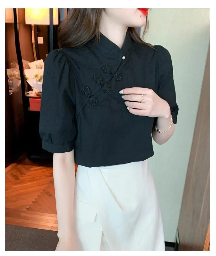 Summer New Fashion Short Sleeve Chiffon Blouse for Women 2023 Korean  Edition Vintage Premium Chic Top