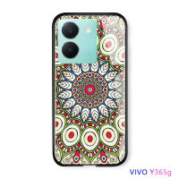 Volans เคสแฟชั่นสไตล์โบฮีเมียนโบโฮสำหรับ Vivo Y36 Y36 5G เคสมันวาวลายนกยูงดีไซน์พรมอินเดียปลอกฝาหลังกระจกเทมเปอร์