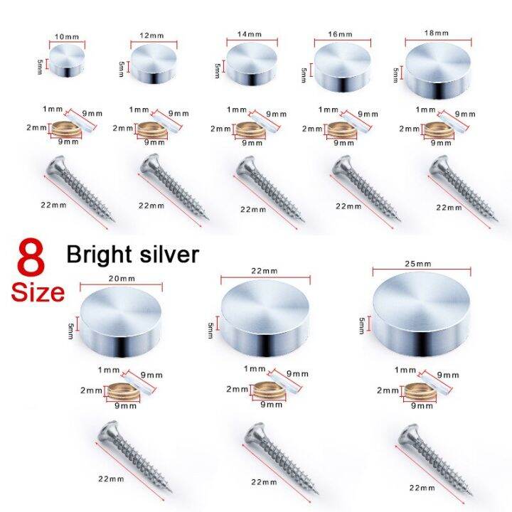 4pcs-304-stainless-steel-decorative-nail-mirror-fixing-screws-plastic-washers-flat-advertisement-nail-fittings-steel-screw-cover-nails-screws-fastene