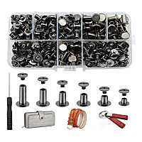 150Sets Chicago Screws Assorted Kit 6 Sizes Round Flat Head Leather Rivets M5 Chicago Binding Screws Carbon Steel for Decorate Black