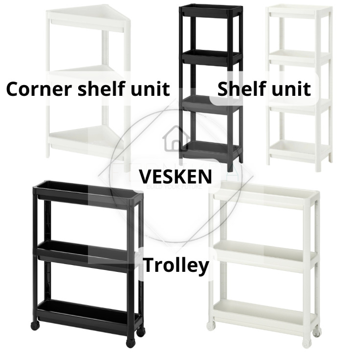 IKEA VESKEN Corner shelf unit / Trolley / Shelf unit, Bllack / White