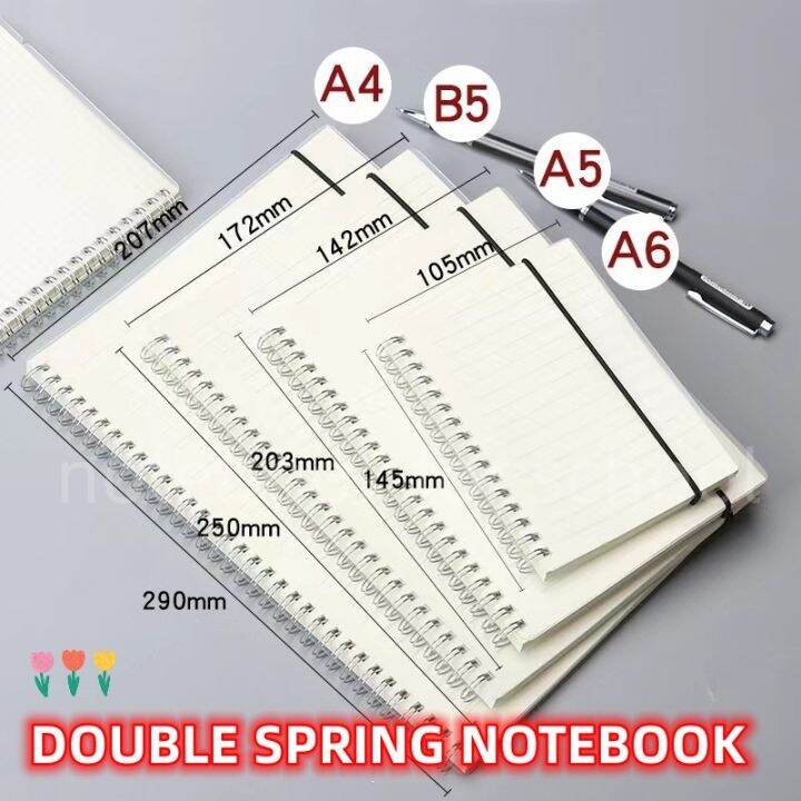 A5/A6/B5 Transparent PP binder line grid spiral notebook double spring ...