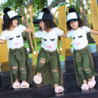 Toddler Baby Girls Eyelash Tops T-shirt Tops Hole Long Pants Outfits Clothes Set  by Hs2023